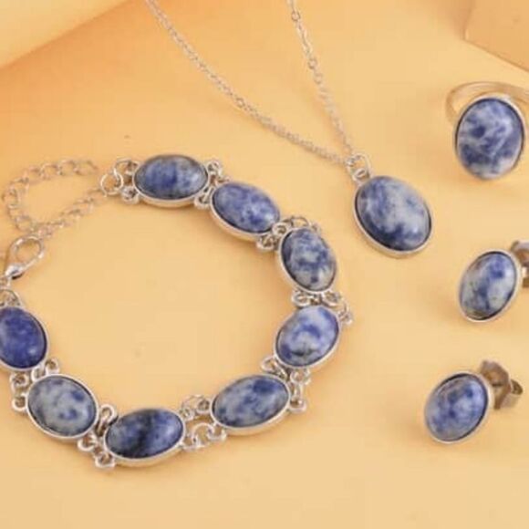 Sodalite Pendant Necklace, Bracelet, Earrings, and Ring - Picture 5 of 16